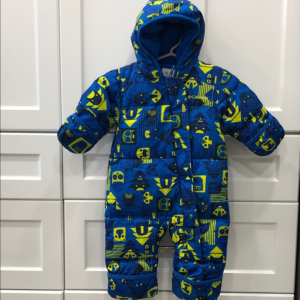 Columbia Blue and Neon Yellow Toddler One-Piece Footie Snowsuit